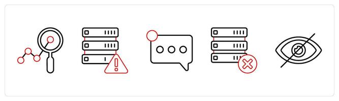 A set of 5 mix icons as analytics, error in drive, notification in red line color vector