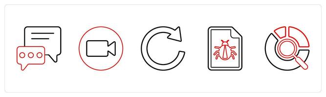 A set of 5 mix icons as communication, call, refresh in red line color vector