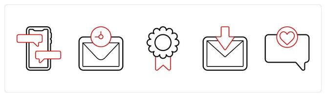 A set of 5 mix icons as chat, mail, brouche in red line color vector