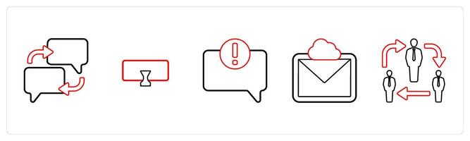 A set of 5 mix icons as communication, designation patch, error in comment in red line color vector