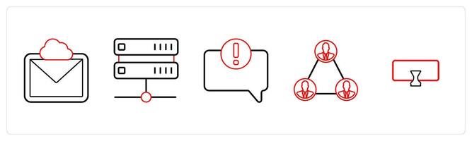 A set of 5 mix icons as cloud message, drive, error in comment in red line color vector