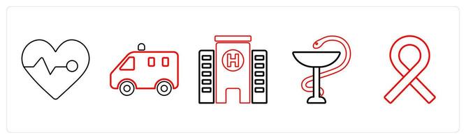 A set of 5 medical icons as fetus, pregnancy, obstetrics in red line color vector