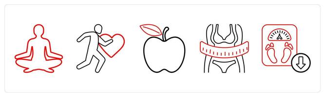 A set of 5 medical icons as biochemistry, search infection, infection in red line color vector