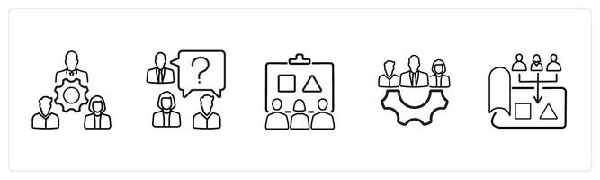 A set of 5 business icons such as strategy, plan, planning in black line color vector