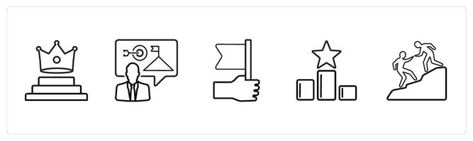 A set of 5 business icons such as winner, goal, mission, success in black line color vector