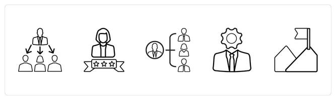 A set of 5 business icons such as trainer, winner, mission in black line color vector