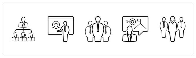 A set of 5 business icons such as leadership, mentor, businessman in black line color vector