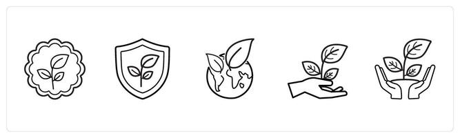 A set of 5 weather icons such as environment, protect environment in black line color vector