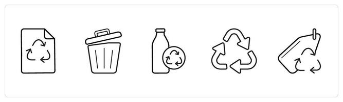 A set of 5 weather icons such as recycle paper, recycle bin in black line color vector