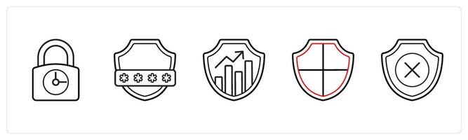 A set of 5 security icons such as security period, password in black line color vector