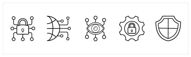 A set of 5 security icons such as data lock, data network in black line color vector