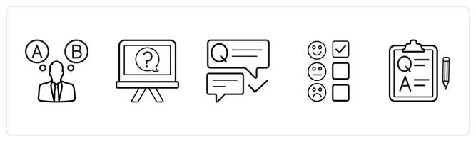 A set of 5 survey and ratings icons such as option, question, questionnaire in black line color vector