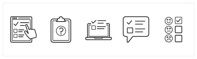 A set of 5 survey and ratings icons such as online survey, survey in black line color vector