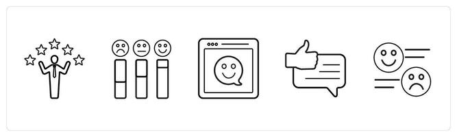 A set of 5 survey and ratings icons such as customer satisfaction, rating in black line color vector