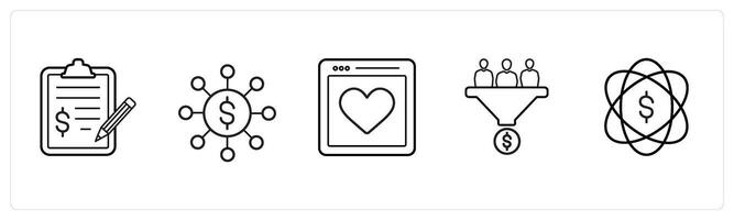 A set of 5 crowdfundind and donation icons such as contract agreement, fundraising network in black line color vector