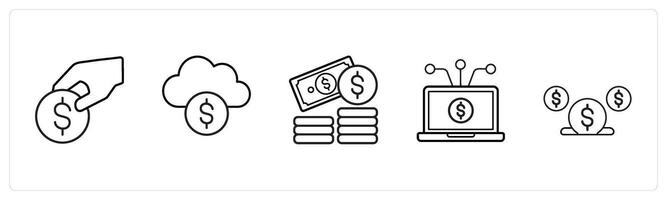 A set of 5 crowdfundind and donation icons such as finance, cloud funding in black line color vector