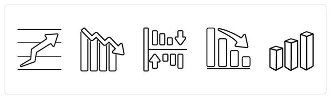 A set of 5 diagram and report icons such as finance report, business loss in black line color vector