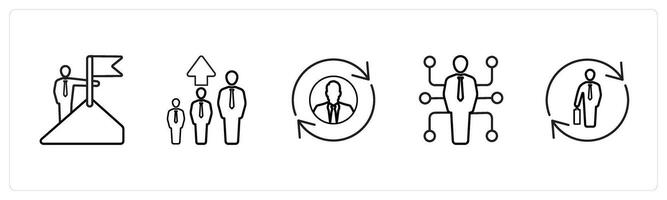A set of 5 human resource icons such as achievement, competence in black line color vector