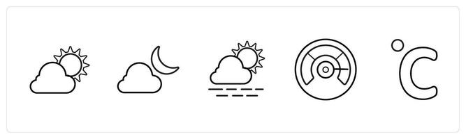 cloudy day, night in black line color vector