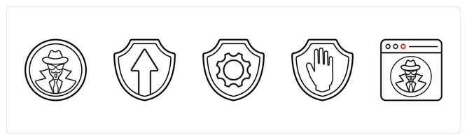 hacker, security, shield in black line color vector