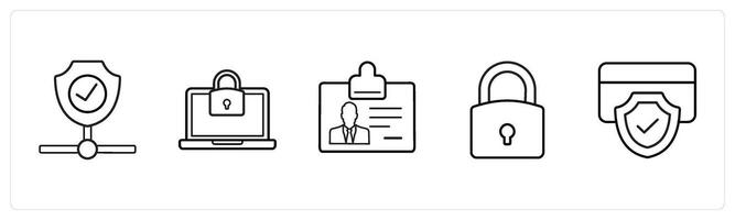 firewall security, laptop security in black line color vector