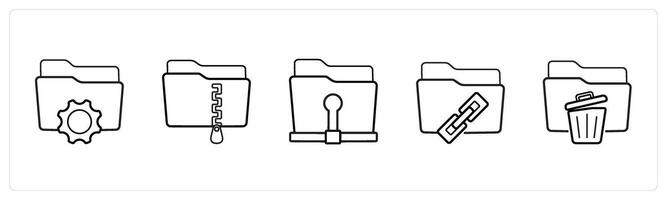 folder settings, zip folder in black line color vector