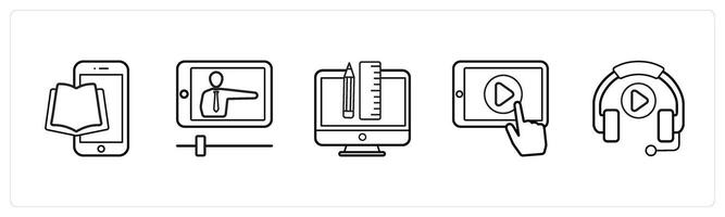 e book, online lecture in black line color vector