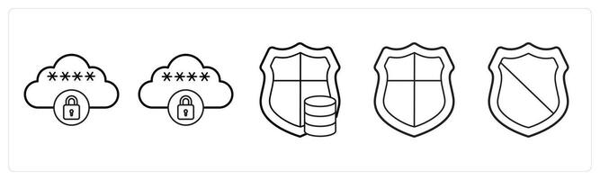 A set of 5 big data icons as search profile, cloud encryption, server security in black line color vector