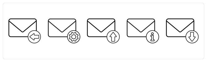 A set of 5 mail icons as received mail, mail setting, send mail in black line color vector