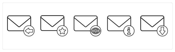 A set of 5 mail icons as received mail, star mail, view mail in black line color vector