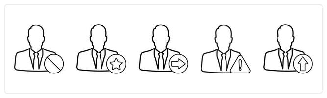 A set of 5 profile icons as received profile, favorite profile, send profile in black line color vector