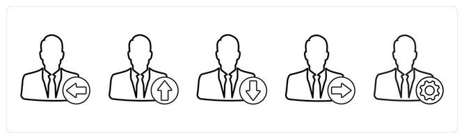 A set of 5 profile icons as received profile, upload profile, send profile in black line color vector