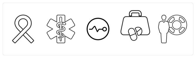 A set of 5 medical icons as plastic surgery, symptom checker, facial plastic surgery in black line color vector