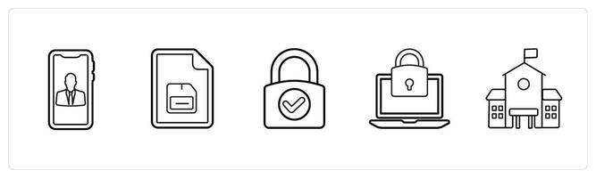 A set of 5 mix icons as mobile account, floppy in black line color vector