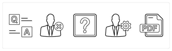 A set of 5 mix icons as questionnaire, wrong account, question, management settings in black line color vector