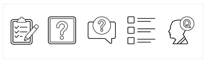 A set of 5 mix icons as clipboard list, question, list in black line color vector