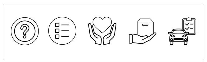A set of 5 mix icons as have question, index, heart care in black line color vector