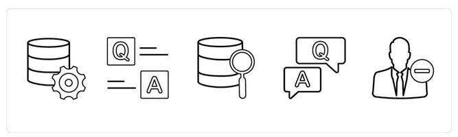 A set of 5 mix icons as server settings, questionnaire, search in black line color vector