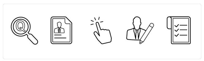 A set of 5 mix icons as question, resume, censor touch in black line color vector