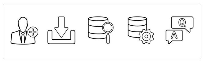 A set of 5 mix icons as add account, download, serach in black line color vector