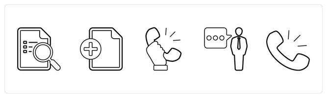 A set of 5 mix icons as serach document, add file, receiver in black line color vector