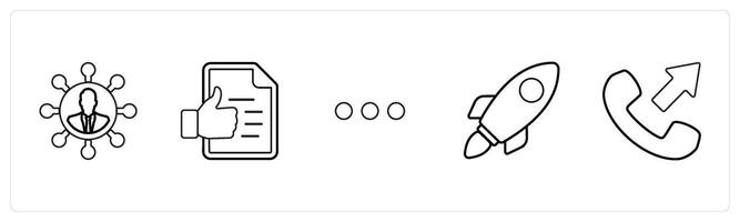 A set of 5 mix icons as user network, agreement, dots in black line color vector