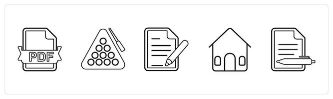 A set of 5 mix icons as pdf file, game, edit details in black line color vector