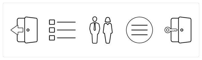 A set of 5 mix icons as tablet, list, man woman in black line color vector