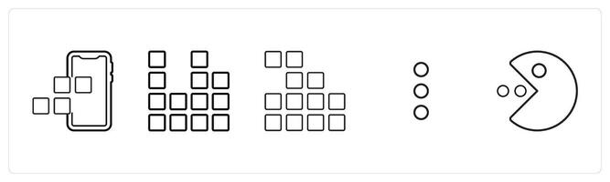 A set of 5 mix icons as mobile apps, diagram, application in black line color vector