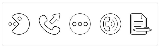 A set of 5 mix icons as packman, call forward, menu in black line color vector