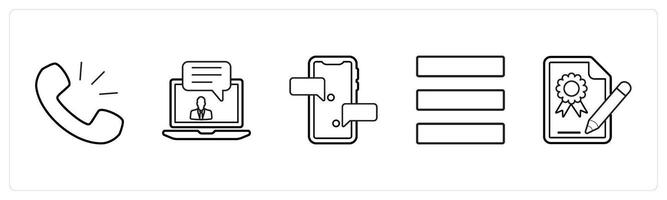A set of 5 mix icons as calling, message, mobile sms in black line color vector