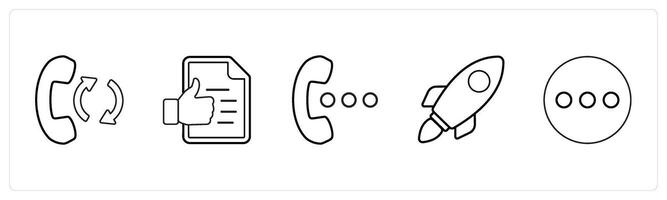 A set of 5 mix icons as call transfer, agreement, speaker in black line color vector