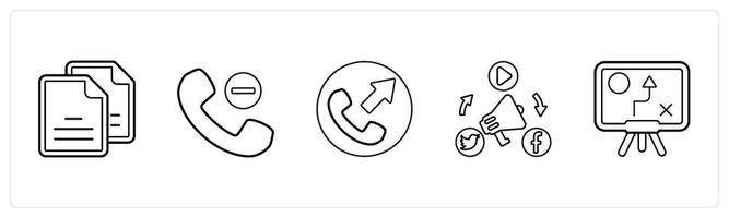 A set of 5 mix icons as duplicate copy, remove contact, call forward in black line color vector