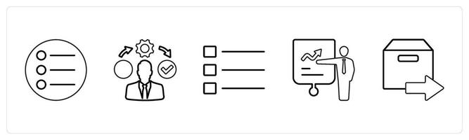 A set of 5 mix icons as bullet list, right management, list in black line color vector